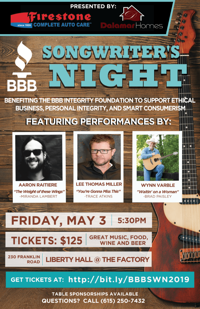 BBB Songwriters Night, music events in Franklin, TN, Brentwood, TN and Williamson County, TN on FranklinIs.