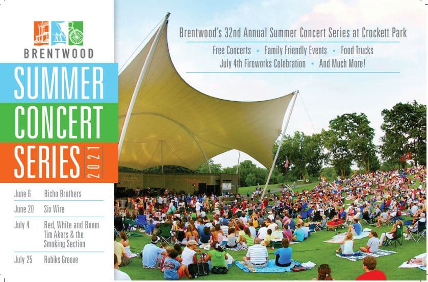 Free outdoor concerts in brentwood, TN, family friendly fun, food trucks, live entertainment and more - Brentwood Summer Concert Series!