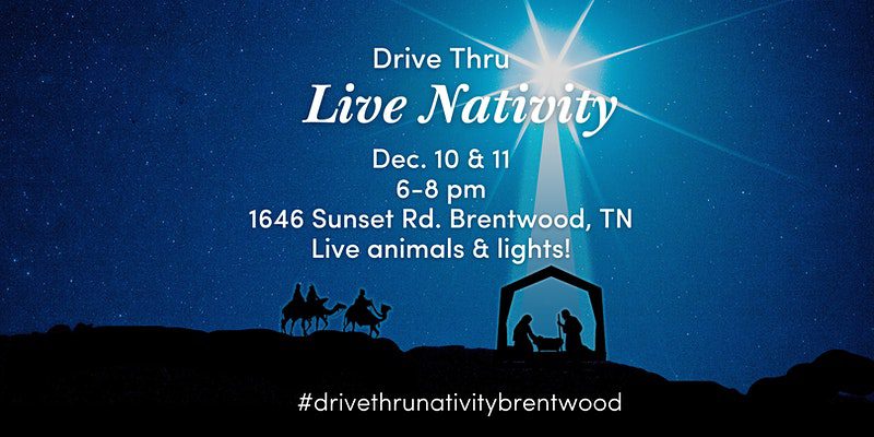 Drive Thru Nativity in Brentwood TN, hop in the car with your family and enjoy a live nativity scene complete with real animals and thousands of Christmas lights.