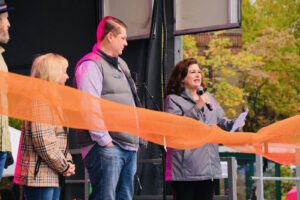 Bari Beasley speaking at PumpkinFest, a festival in downtown Franklin, Tennessee.