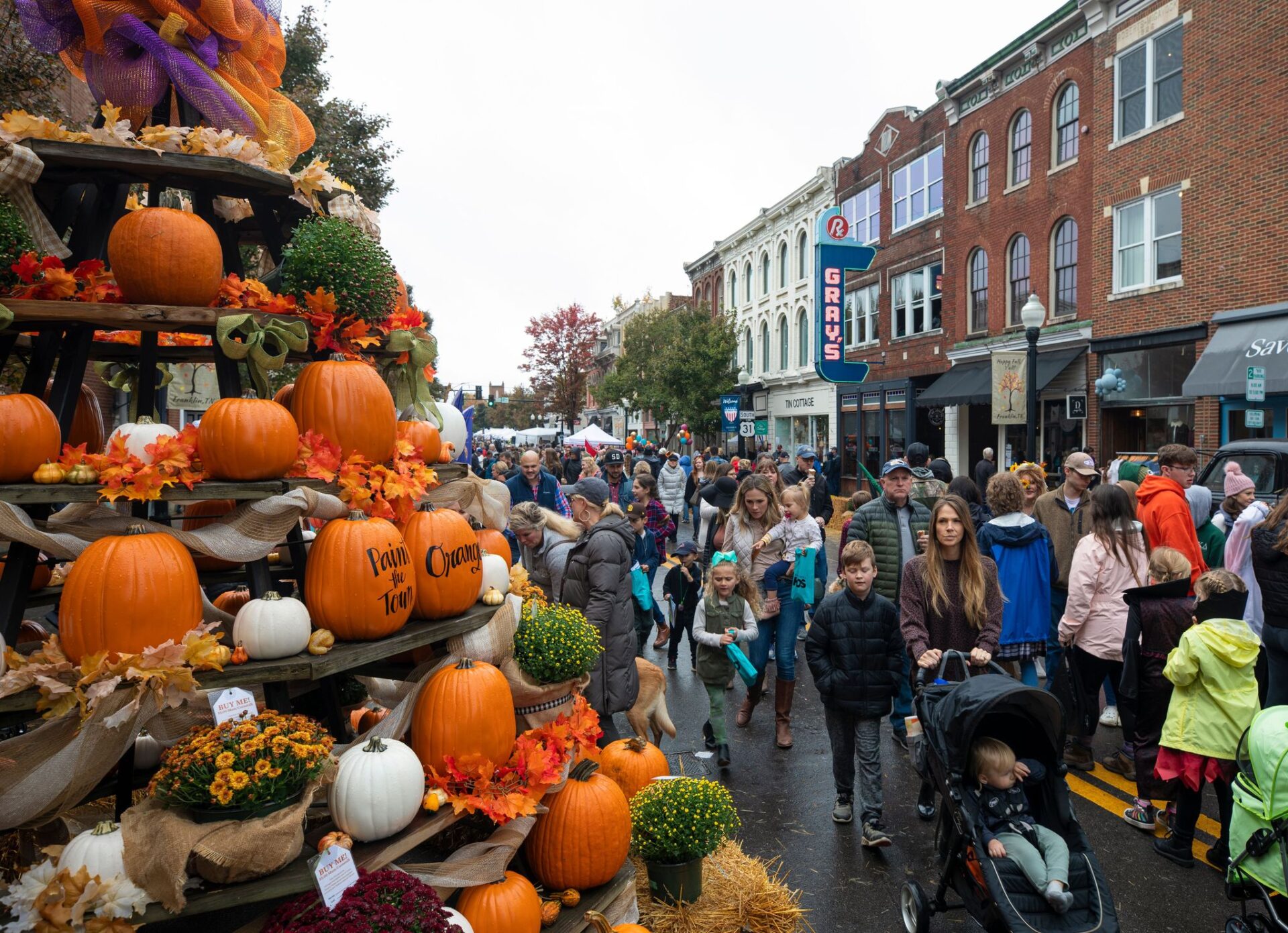 PumpkinFest, a downtown Franklin, TN festival with kids activities, live music, fall food and drink, costume contest for pets and families, and outstanding arts and crafts featuring seasonal and specialty gift items.