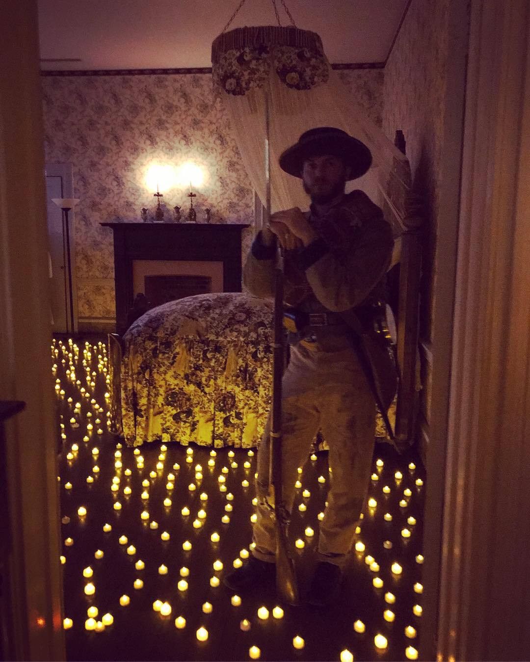 Illumination ceremony in downtown Franklin, Reenactor inside room with luminaries, Battle of Franklin Trust will continue the tradition and display luminaries at the Carter House and Carnton at dusk to honor the casualties inflicted during the Battle of Franklin 157 years ago.