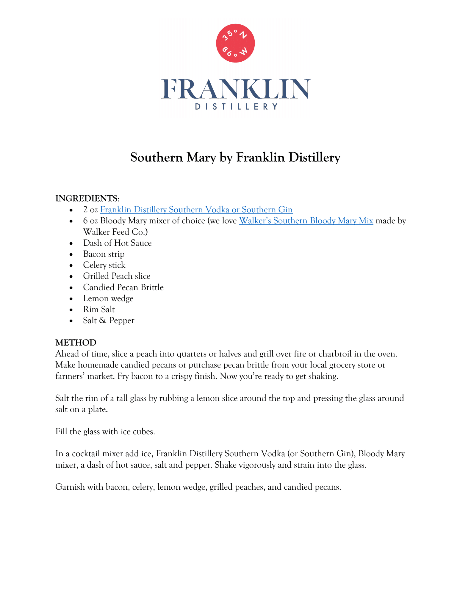 Franklin Distillery Franklin, TN Southern Mary