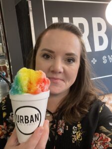 Woman with a snow cone, Urban Sips + Sweets Downtown Franklin Tenn.