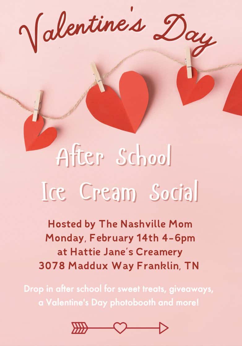 After-School Valentine’s Day Ice Cream Social in Franklin, TN, a fun family-friendly event you don't want to miss at Hattie Jane's Creamery!