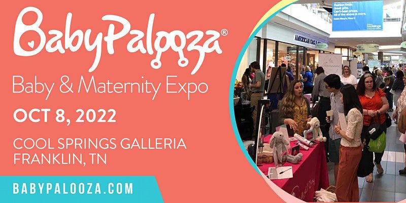 Nashville Babypalooza Baby Expo in Franklin, TN, shop baby and maternity items, equip yourself for pregnancy and caring for baby with info from health experts and brand representatives, attend prenatal and postnatal workshops on sleep, breastfeeding, swaddling, and more.