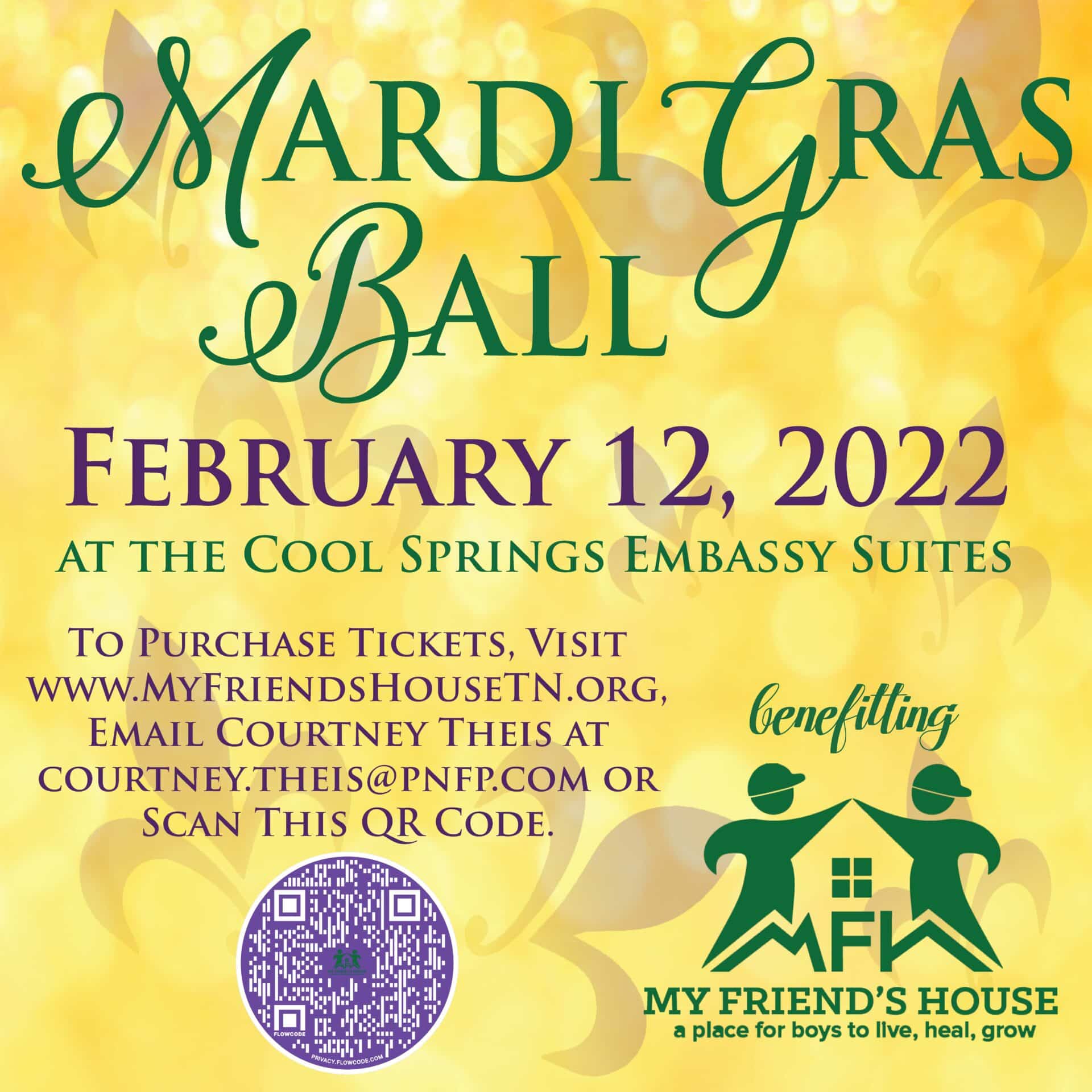 Mardi Gras Ball, a Franklin, Tenn event, offers a four-course dinner and dancing with live music provided by Music City Rhythm Revue, a seven-piece band led by Vince Wynn.
