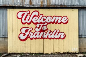 Welcome to Franklin mural, one of Seven Must-See Murals in Franklin, Tennessee.