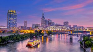 Nashville, Tennessee downtown skyline at twilight; Shutterstock ID 1276559863; Purchase Order: -