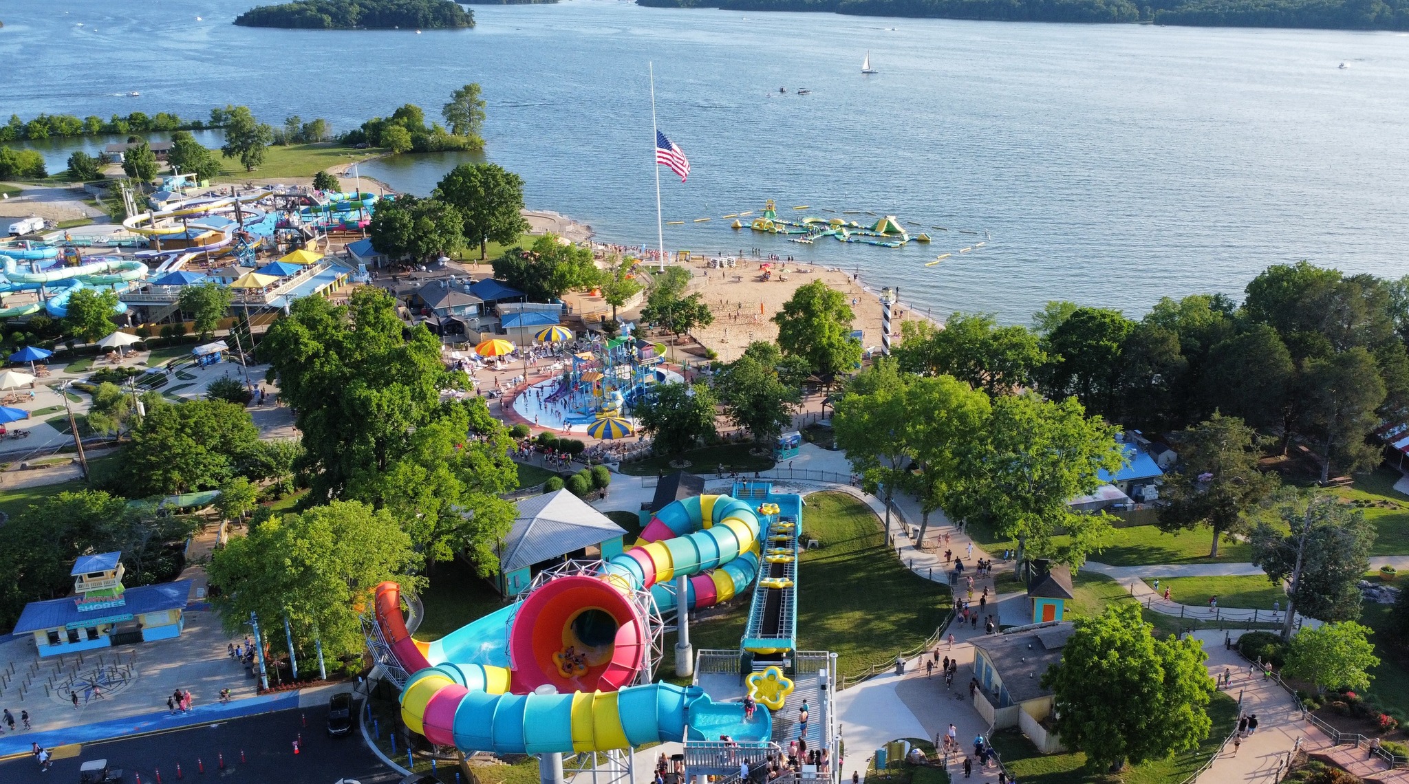 Nashville Shores Lakeside Resort is a water park, adventure course, and campground located in Hermitage, Tennessee, along the shore of Percy Priest Lake, 4001 Bell Road.