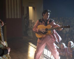 Elvis and guitar, The Franklin Theatre in downtown Franklin to Screen Middle Tennessee Premiere of Baz Luhrmann’s “Elvis” Biopic.