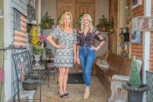 Women at the entrance of the Franklin Antique Mall in Downtown Franklin.