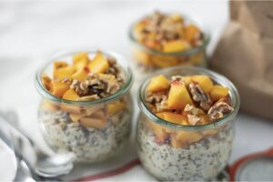 OVERNIGHT OATS WITH PEACHES, CHIA SEEDS, AND WALNUTS - The Peach Truck Nashville.