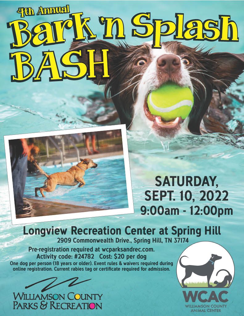 Bark 'n Splash Bash event in Williamson County, this “paw-some” event returns for all dogs to have a chance to paddle and play while raising money for the animal center.