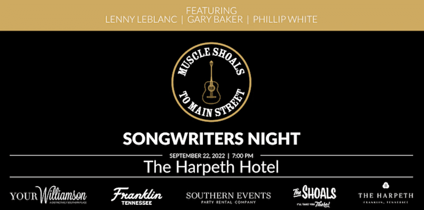 Muscle Shoals to Main Street Songwriters Night, event in downtown Franklin, TN.