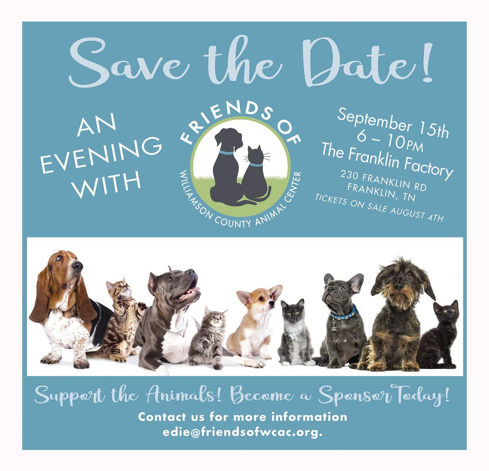 An Evening with Friends, a Franklin event that offers dinner, drinks, live and silent auctions and so much more whole all proceeds directly benefit the animals in our community!