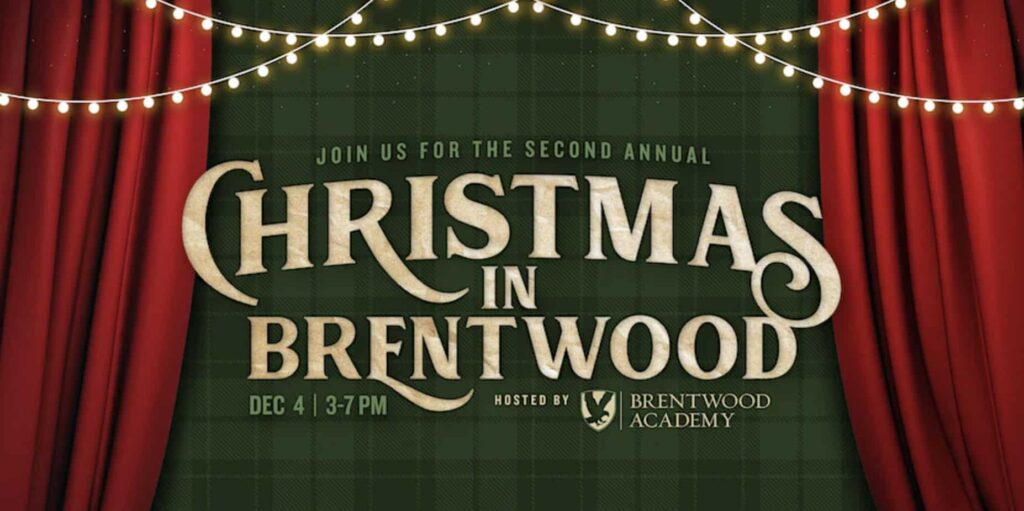 Christmas in Brentwood is a family-friendly event featuring Santa and Elves, The lighting of the Great Tree, Live Music featuring Point of Grace, Nativity with Live Animals, Trackless Train, Bounce Houses, Christmas Arts and Crafts, Food Trucks and Coffee Bar, and more!
