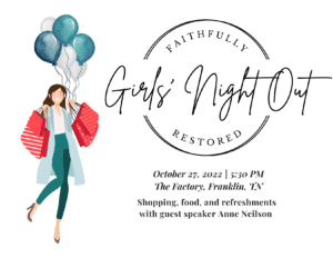 Girls' Night Out in Franklin at the Factory at Franklin, shopping, food and refreshments with guest speaker Anne Neilson.