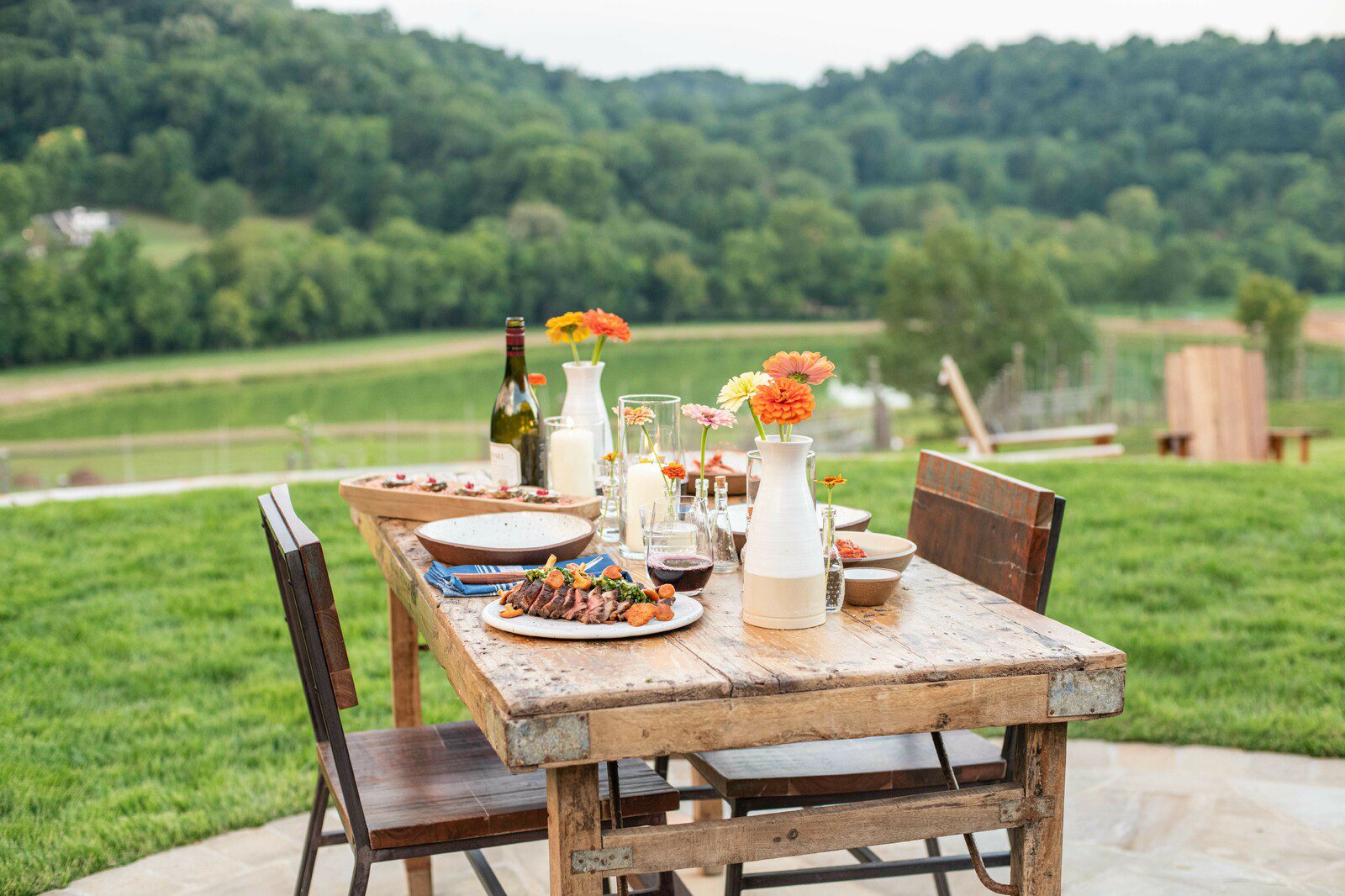 Table set for dining at Southall Farm & Inn in Franklin Tennessee, a working farm and an inviting inn with dining and spa experiences.