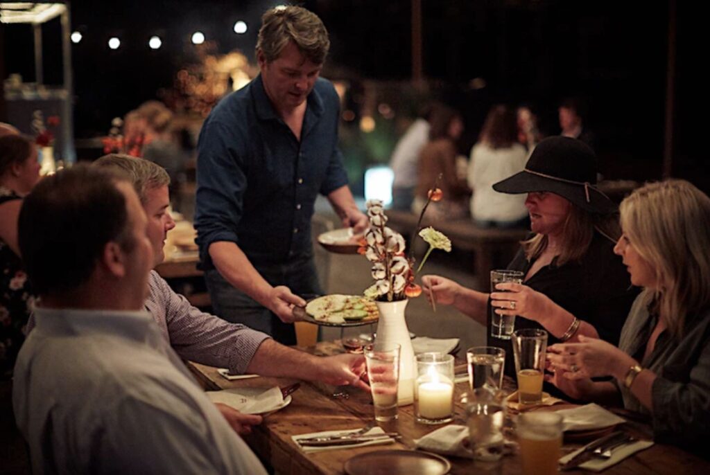 A dining event in Franklin, TN, The Rambling at Southall Farm & Inn, a multi-course feast, cooked over an open fire and using ingredients grown at Southhall.