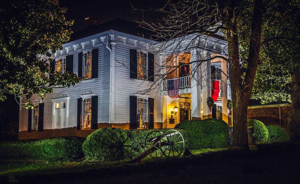 Lotz House in downtown Franklin, Tennessee, at night.