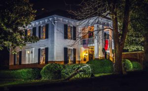 Lotz House in downtown Franklin, Tennessee, at night.