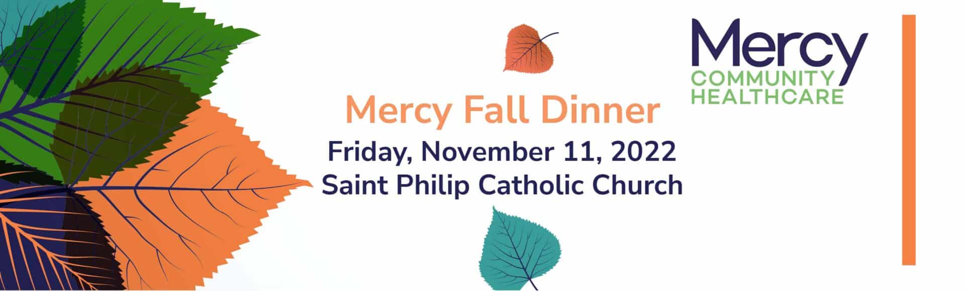 Mercy Fall Dinner event in Franklin, Tennessee, silent auction, drinks, and hors d'oeuvres followed by dinner, music, and a program highlighting Mercy's mental health services.