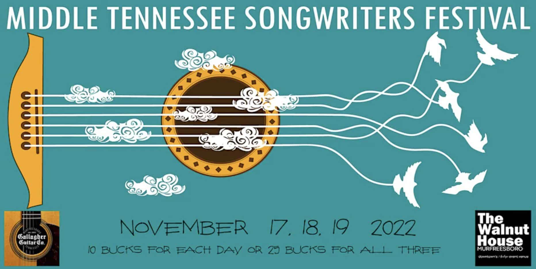 Middle Tennessee Songwriters Festival is a Murfreesboro, TN event by Walnut House, Gallagher Unplugged, and Gallagher Guitars.