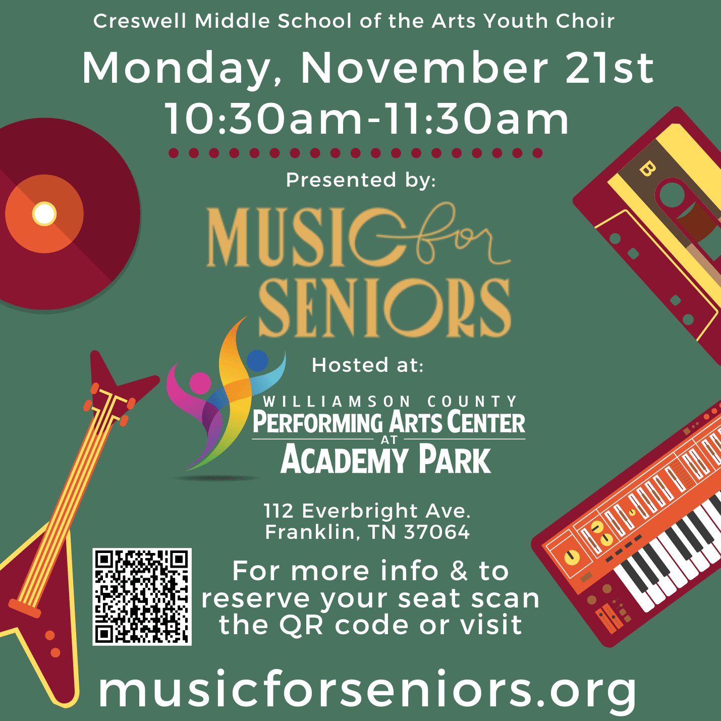 Music for Seniors, a Franklin, TN event and variety program of wonderful music performed by the talented student choir from Creswell Middle School of the Arts!