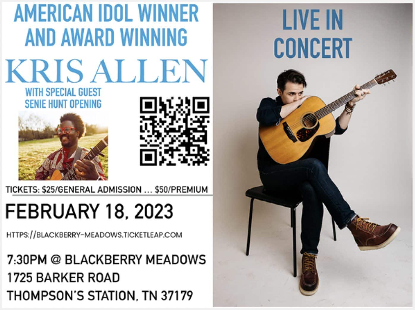 American Idol & Award Winner Kris Allen and Senie hunt live event in Thompson's Station, Tennessee