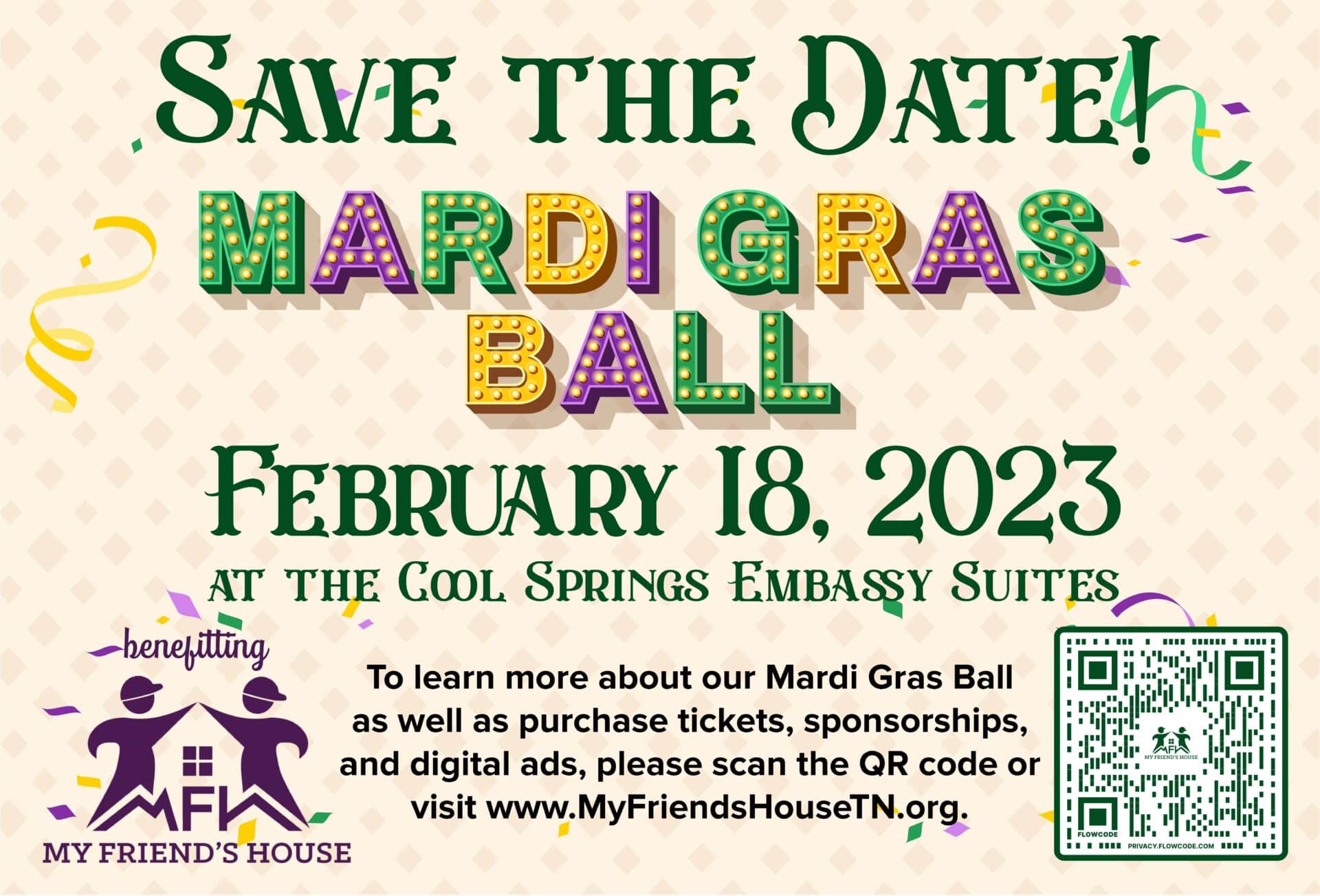 Mardi Gras Ball in Franklin, TN, My Friends House Save the Date.