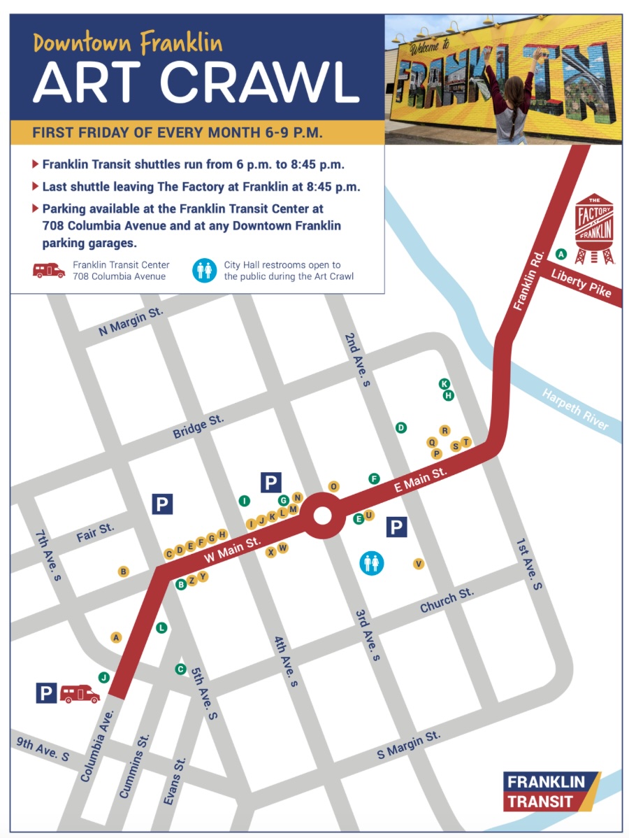 Downtown Franklin Art Crawl map.