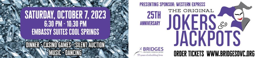 2023 Bridges Annual Jokers & Jackpots Gala Franklin TN_ebanner or eblast ad.