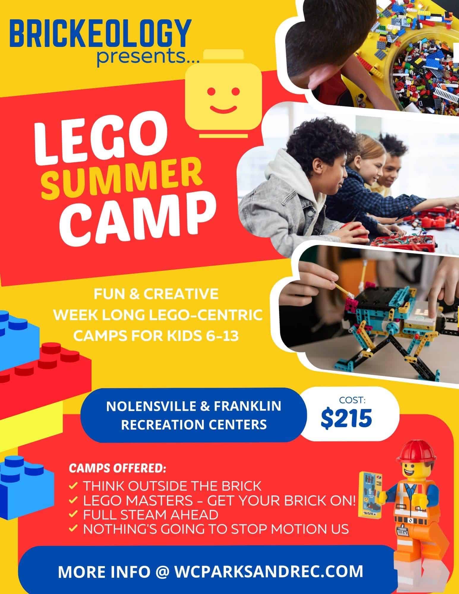 Brickeology Lego-themed summer camps in Franklin & Nolensville, TN, activities for kids age 6-13.