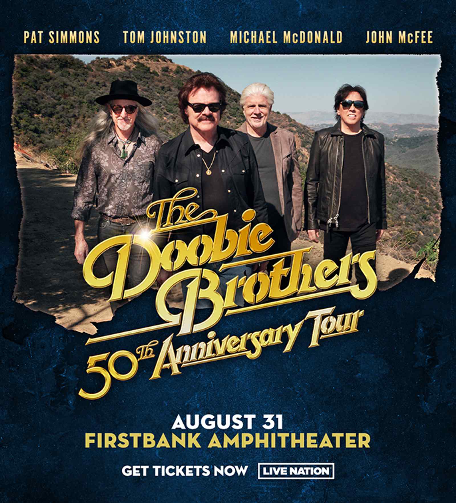 The Doobie Brothers 50th Anniversary Tour, will have a Franklin, TN show on August 31 at FirstBank Amphitheater.
