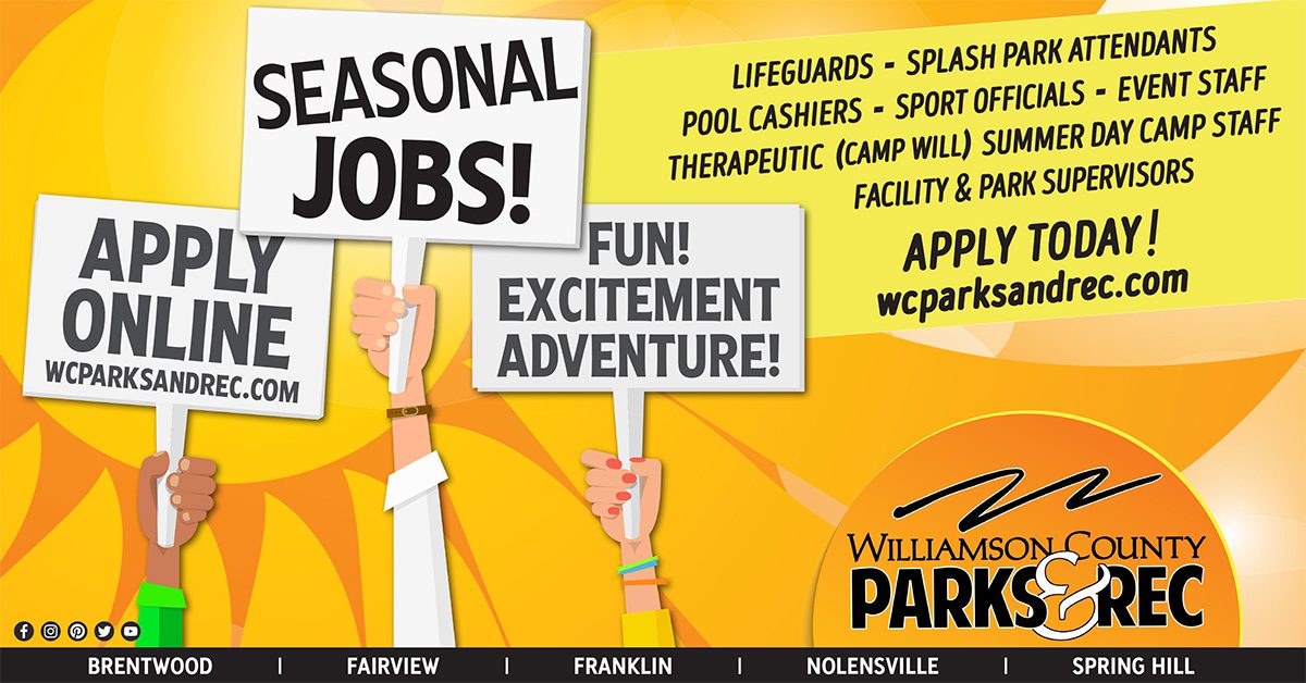 Williamson County Parks and Recreation Department Seasonal Employment 2023 - FB