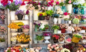 Flowers in vases in a Franklin flower shop, floral arrangements for special occasions. 