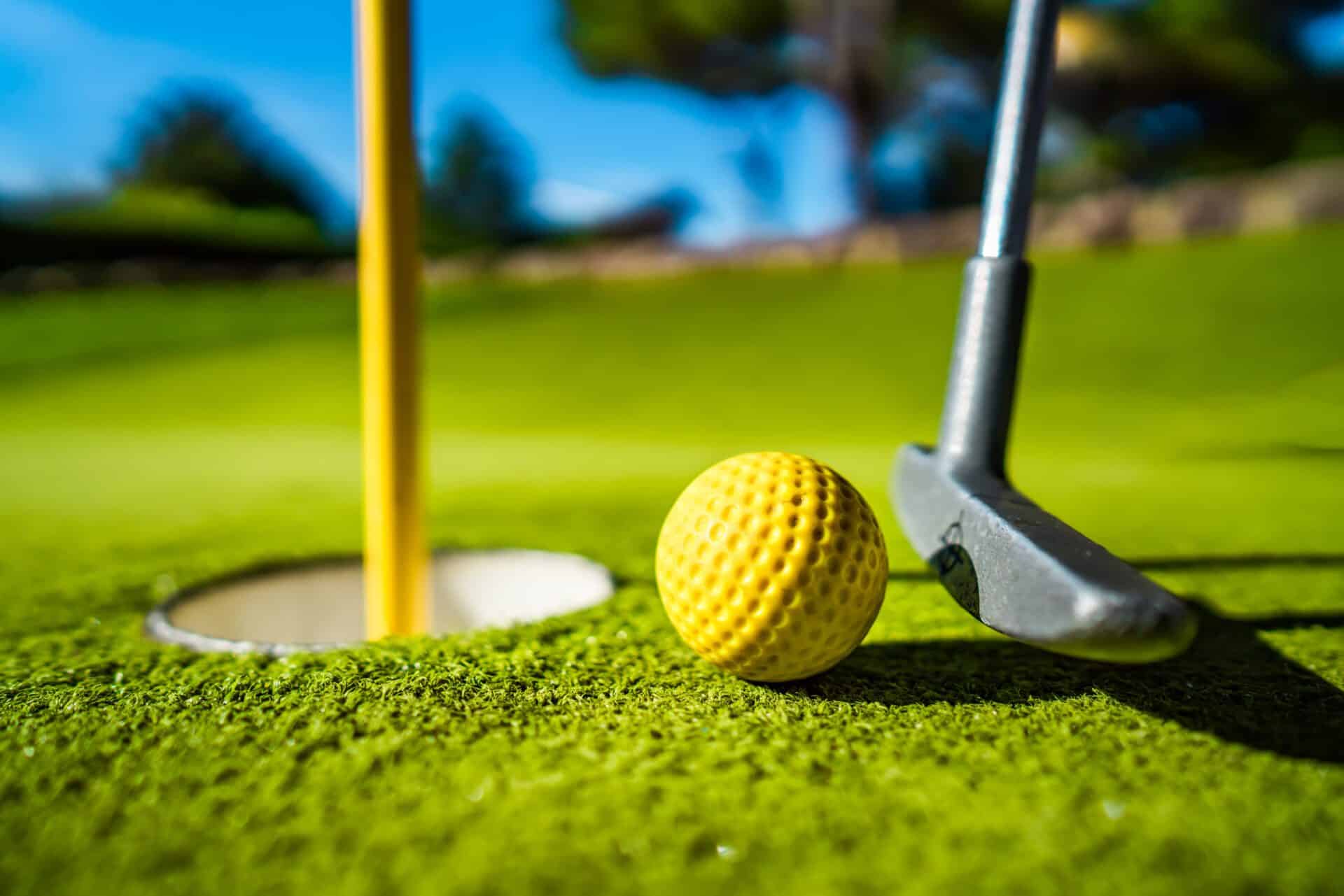 Yellow golf ball on mini golf course in Franklin TN