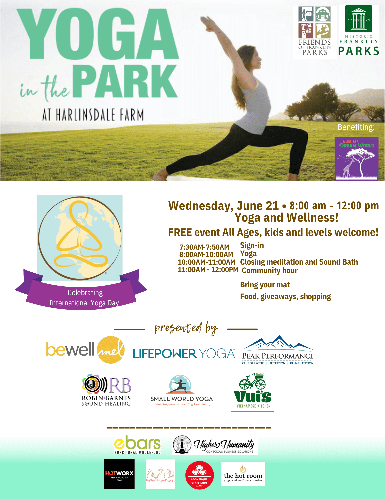 Yoga in the Park in Franklin, Tennessee.