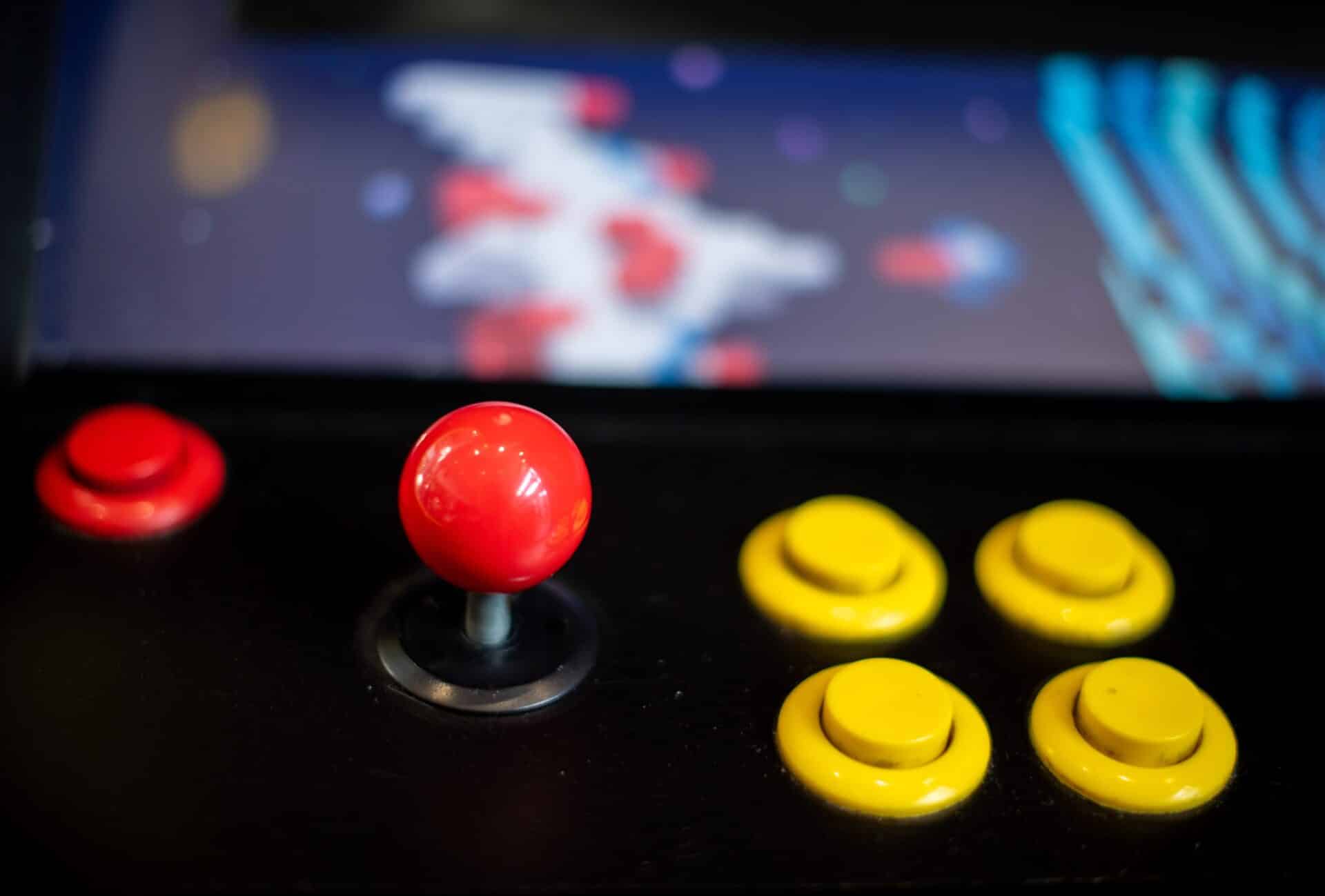 Arcade Games Franklin TN - Joystick on retro arcade game shot up close