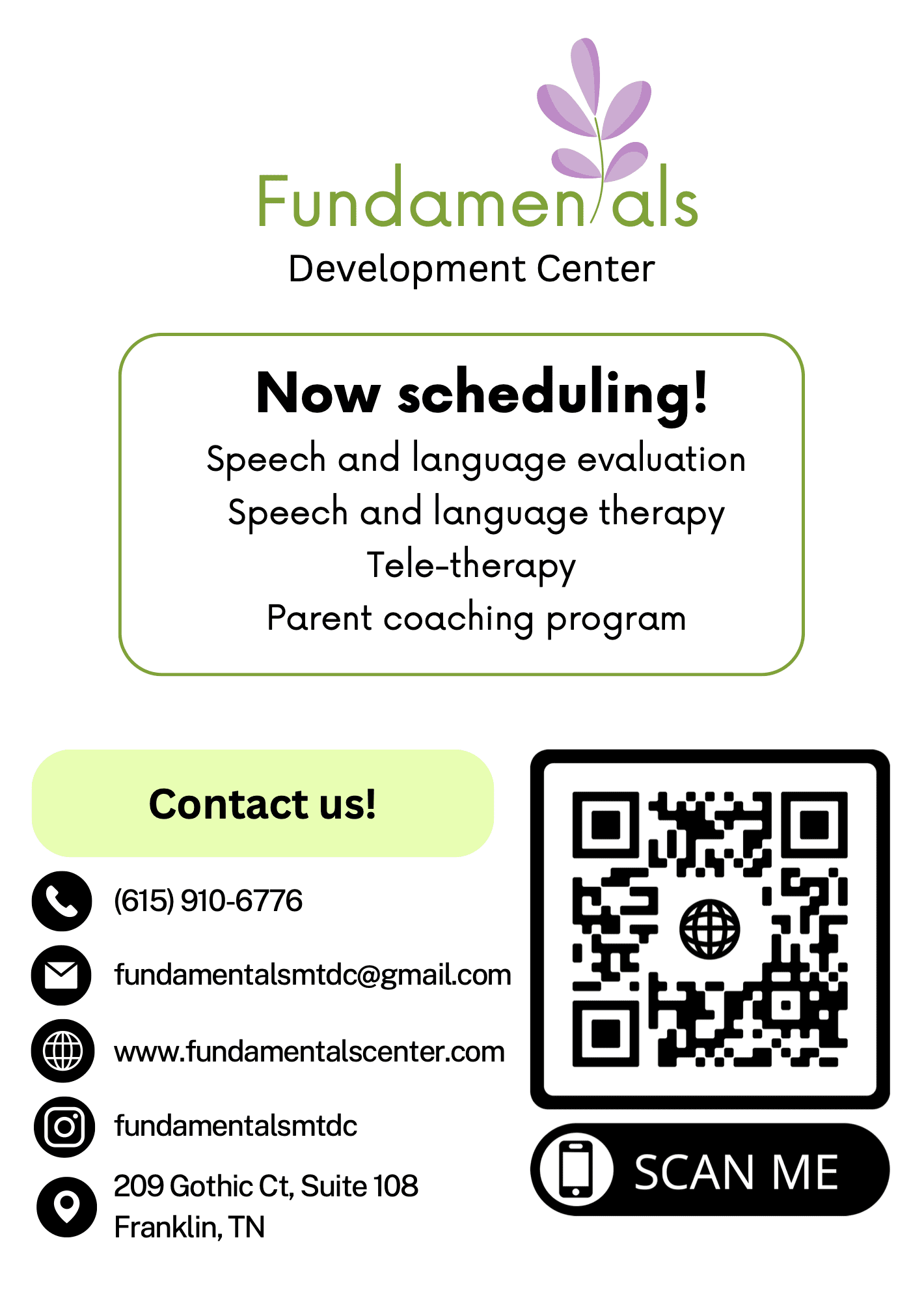 Fundamentals Development Center New Speech, Language, and Development Clinic Franklin TN