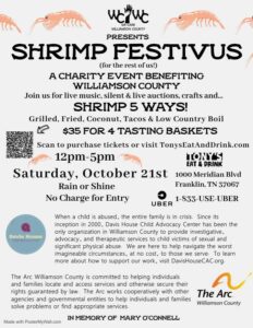 3rd Annual Shrimp Festivus in Franklin, TN where you will enjoy shrimp, live music, silent auction, and more while helping to raise money for the local community.