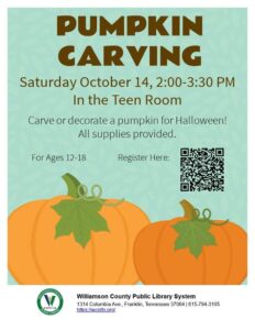 Pumpkin Carving Event in Franklin at the Library.