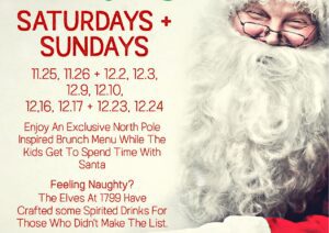 Santa Brunch in downtown Franklin at 1799 Kitchen & Cocktails restaurant, enjoy Santa photos, delicious food, spirited drinks and more!