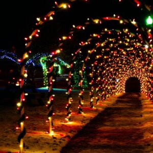 FrankTown Festival of Lights event in Franklin, T, a 1.5-mile light show with over 200 light displays synchronized to Christmas music.