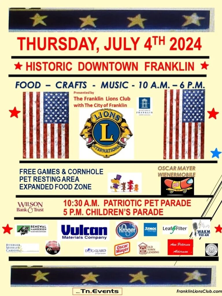 Franklin on the Fourth 2024, 4th of July festival in downtown Franklin, Tennessee, the 4th of July Celebration offers family fun, great music, free games, parades, quality crafts and tasty food.