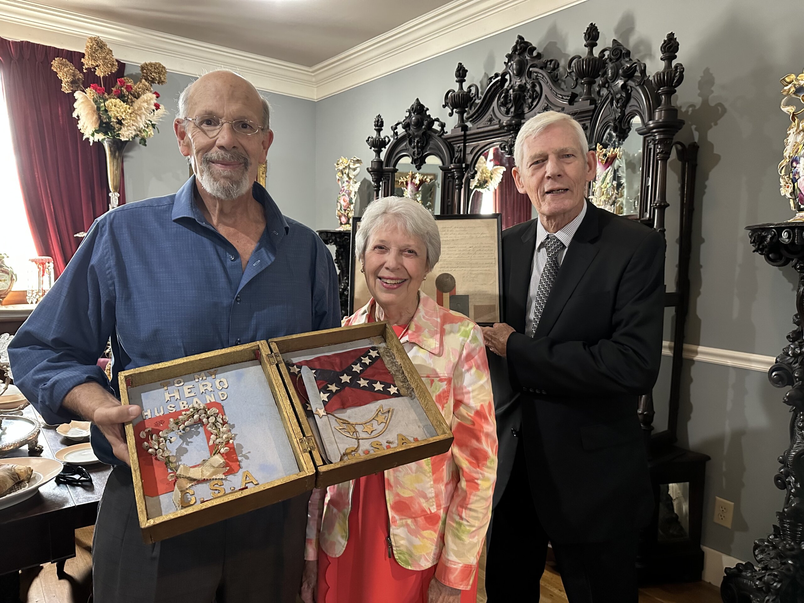 Lotz House Receives Donation of Rare Civil War Artifact - Thomas Cartwright, Jean and Joe Ed Gaddes.