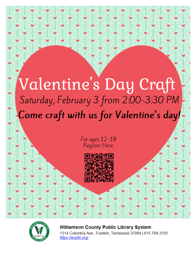 Teen Valentine's Day Craft Franklin TN Library