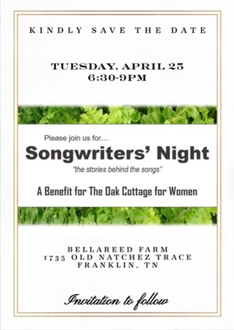 Third Annual Songwriter’s Night for the Oak Cottage for Women_Franklin, TN Event.
