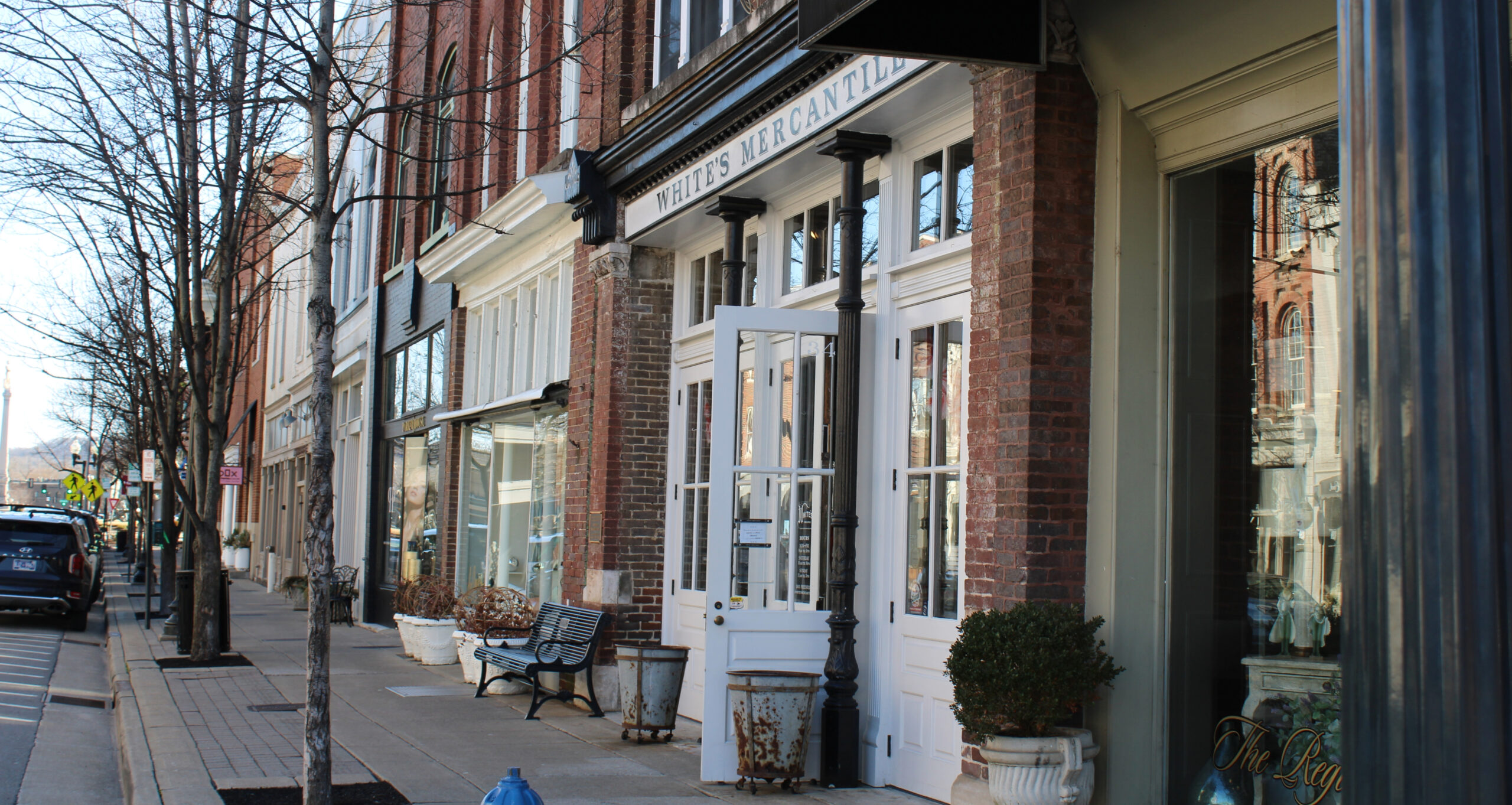 Whites Mercantile and Main Street shops and boutiques in historic downtown Franklin, Tennessee.